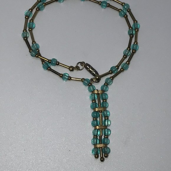 15 1/2" Blue Aquamarine and Gold Handmade Necklace - Picture 8 of 16